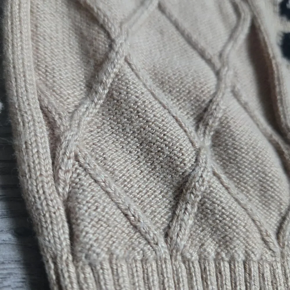 Janie and Jack Sweater 6-12M Tan Beige Cable Knit Floral Rose Mock Neck Puff Slv